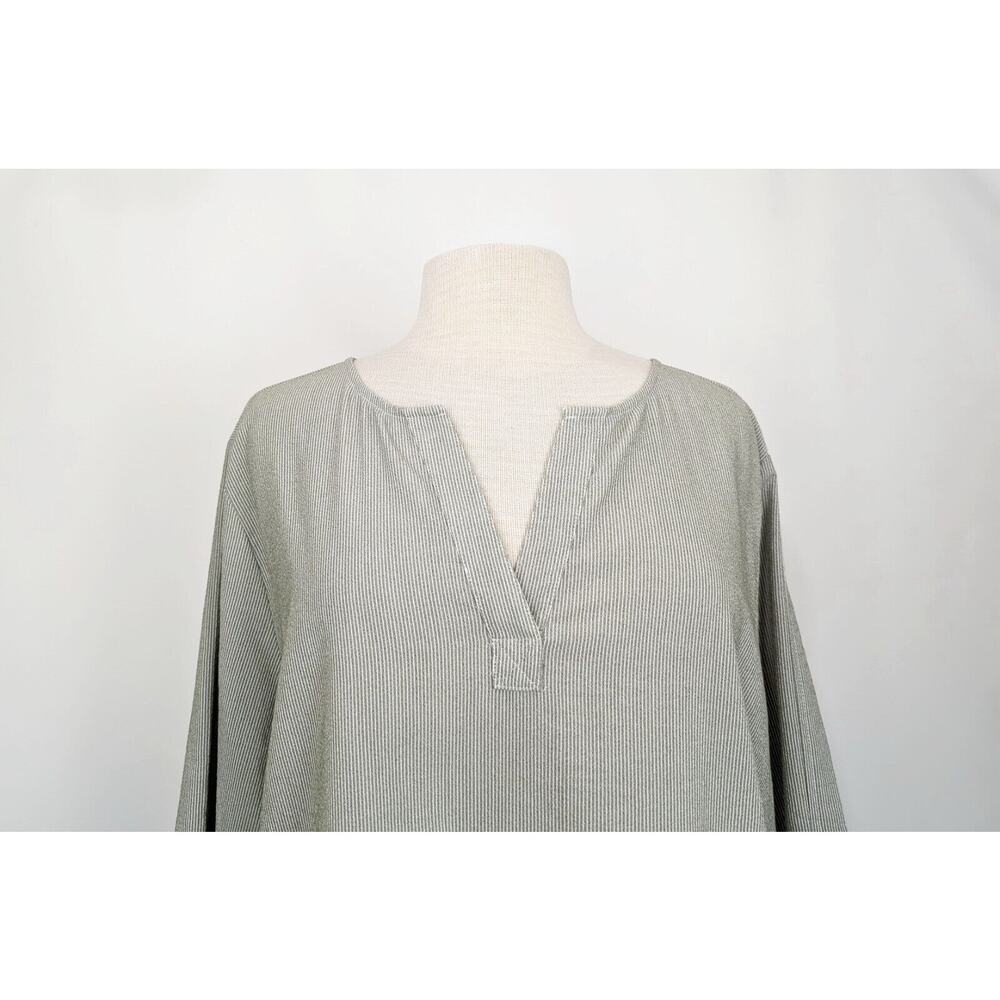 Chico's Tunic Top Green White Stripe Knotted 3/4 Sleeve Women's Size 3 XL Boho - Picture 2 of 8